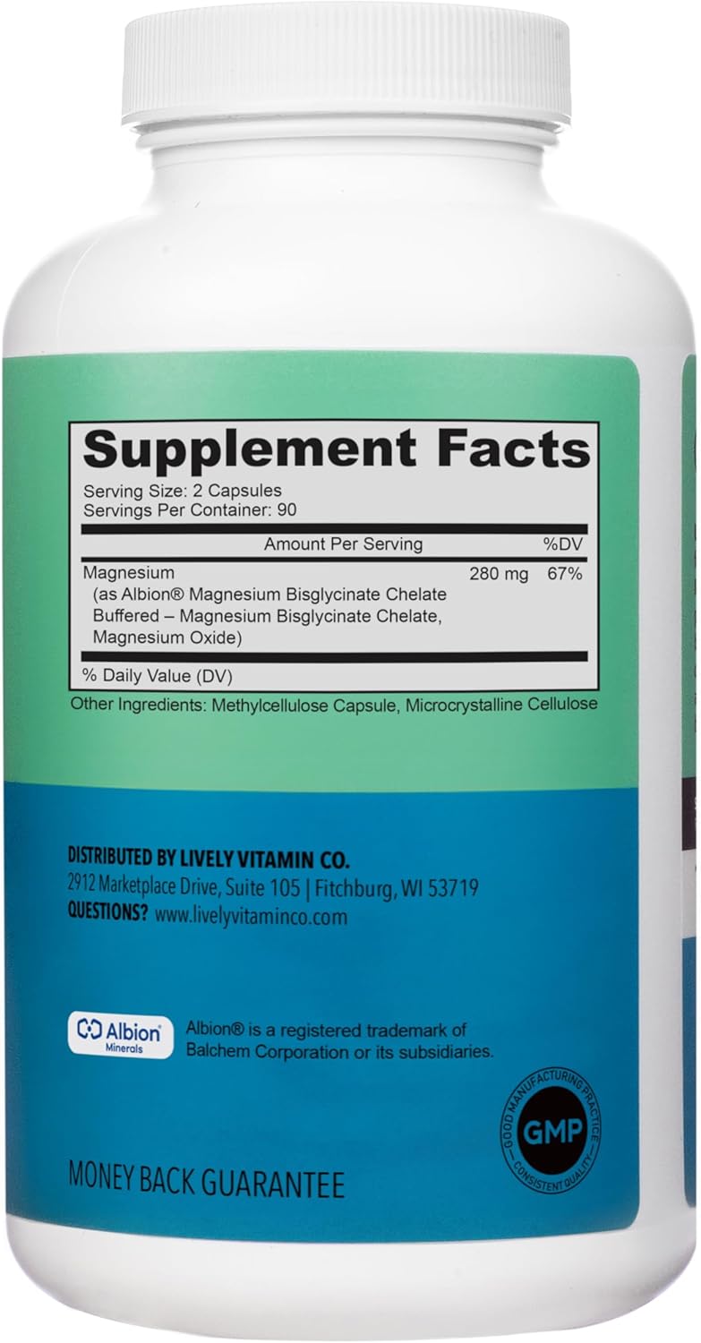Chelated Magnesium Capsules for Stress Relief, Nerve Health, and Immune Support - 180 Vegan Capsules - Non-GMO
