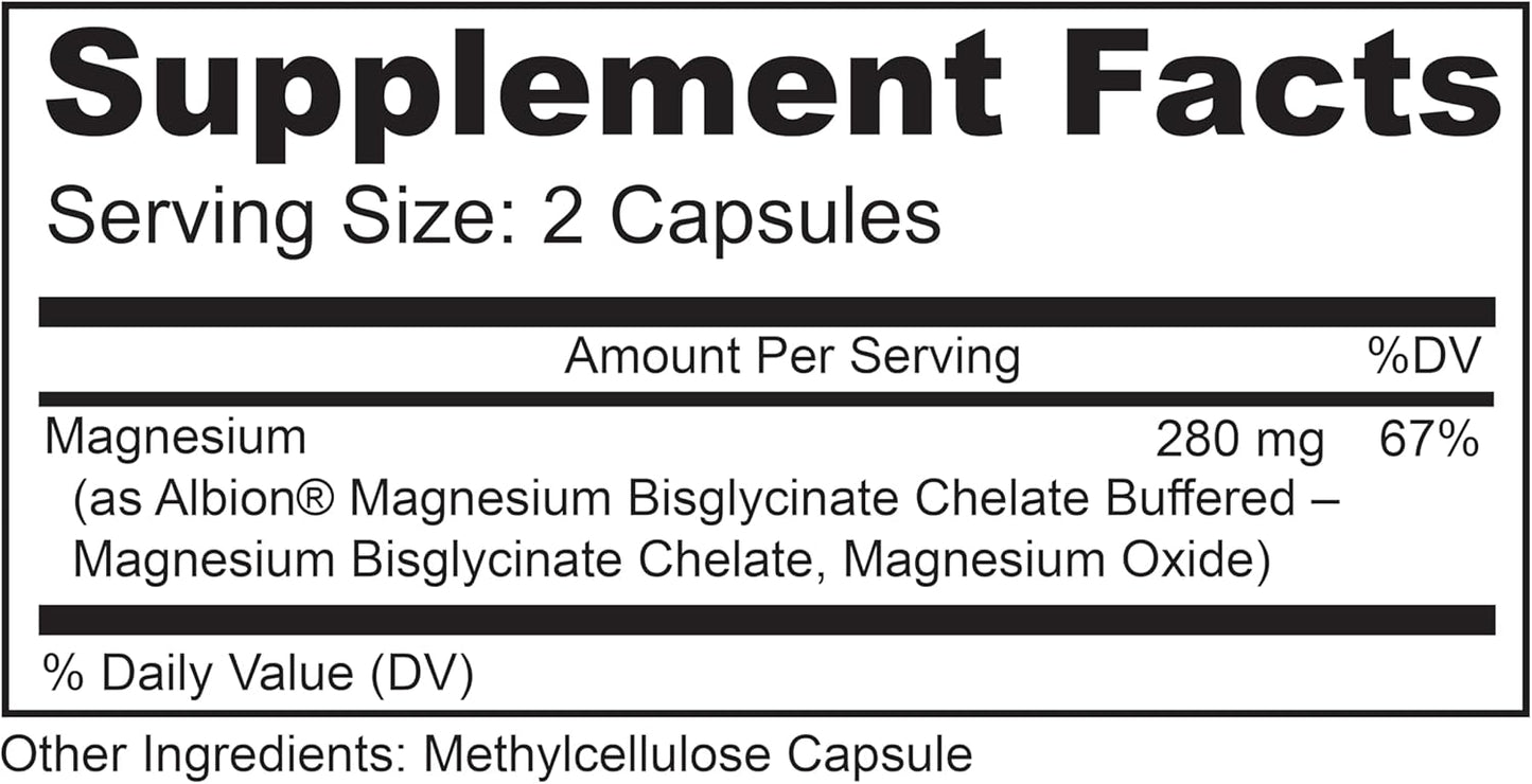 Chelated Magnesium Capsules for Stress Relief, Nerve Health, and Immune Support - 180 Vegan Capsules - Non-GMO