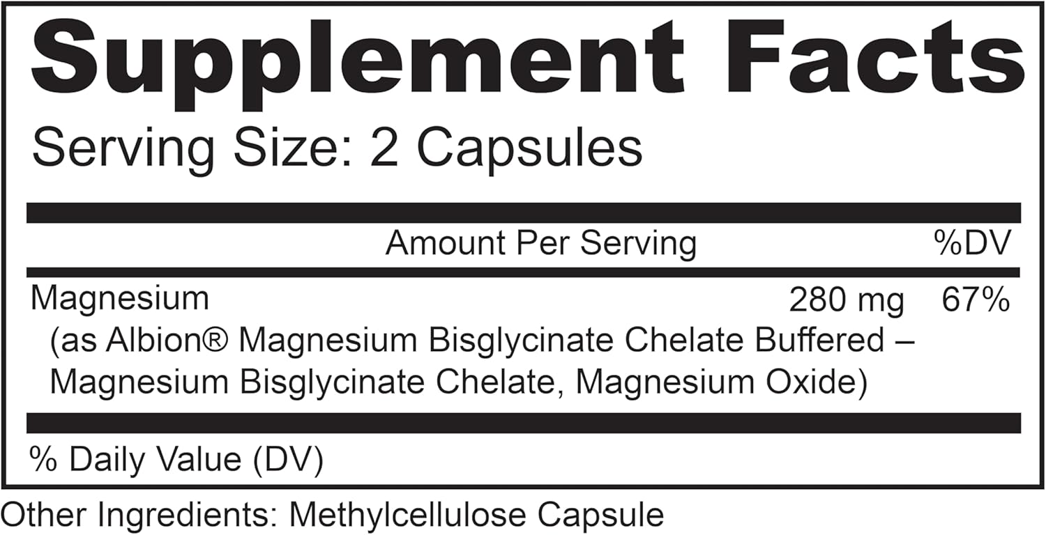 Chelated Magnesium Capsules for Stress Relief, Nerve Health, and Immune Support - 180 Vegan Capsules - Non-GMO