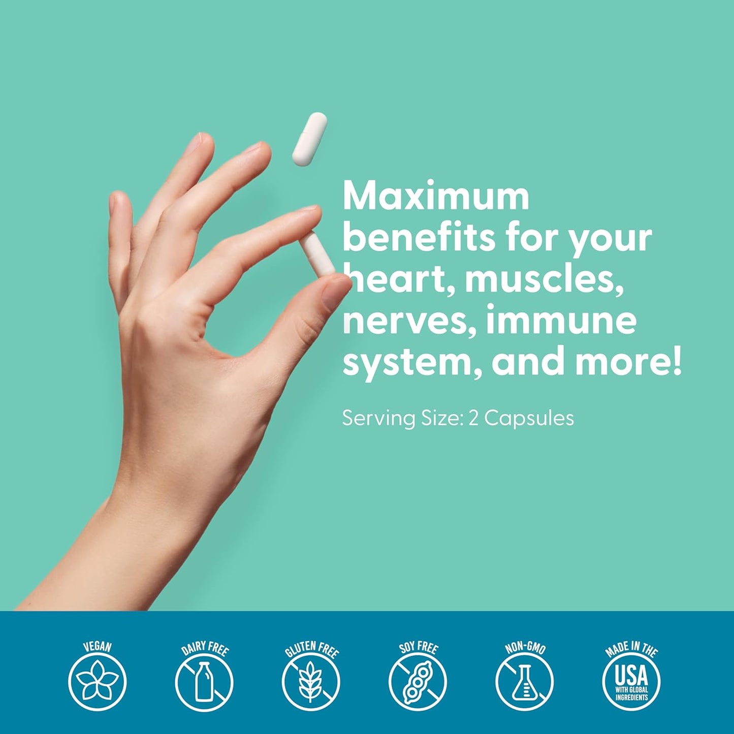 Chelated Magnesium Capsules for Stress Relief, Nerve Health, and Immune Support - 180 Vegan Capsules - Non-GMO