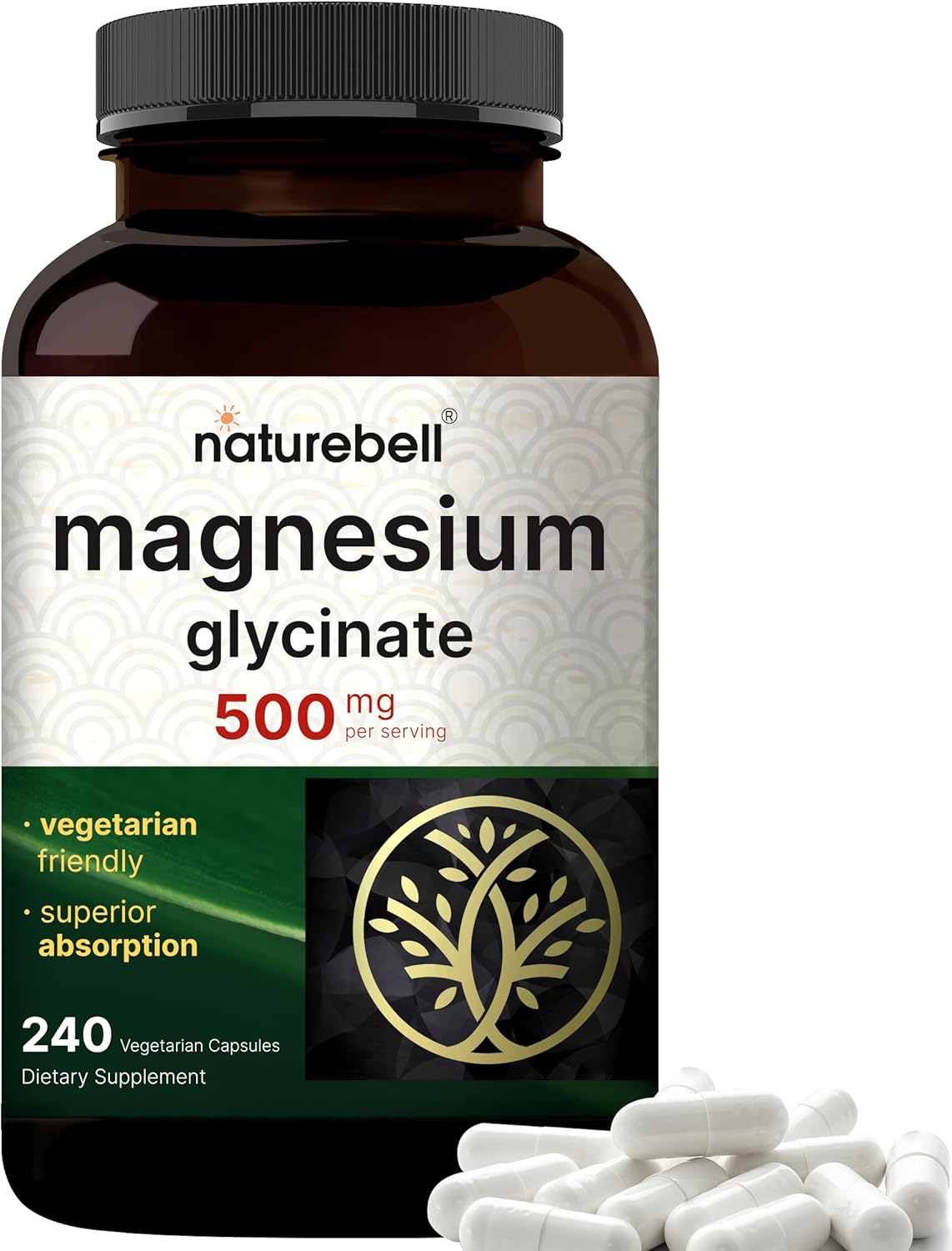 Chelated Magnesium Glycinate 500mg, 240 Veggie Capsules - High Quality Mineral Supplement - Non-GMO, Gluten Free