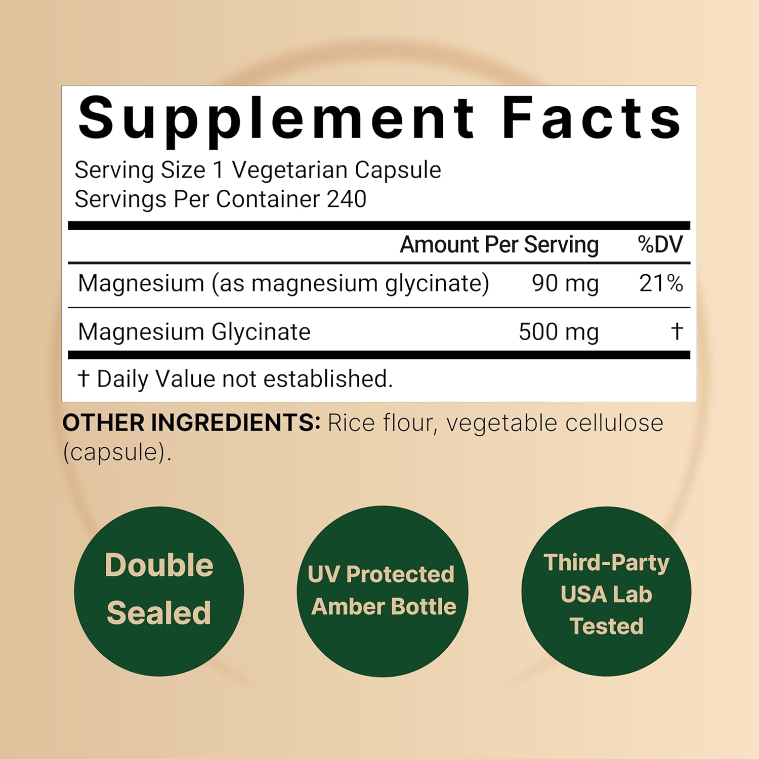 Chelated Magnesium Glycinate 500mg, 240 Veggie Capsules - High Quality Mineral Supplement - Non-GMO, Gluten Free