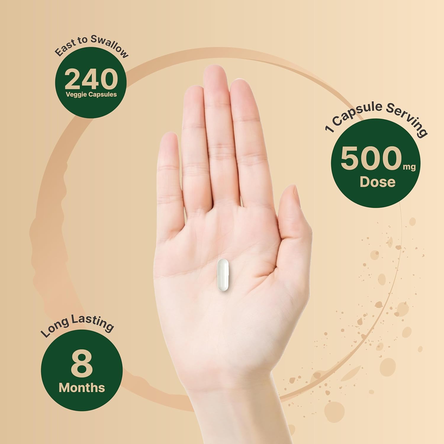 Chelated Magnesium Glycinate 500mg, 240 Veggie Capsules - High Quality Mineral Supplement - Non-GMO, Gluten Free