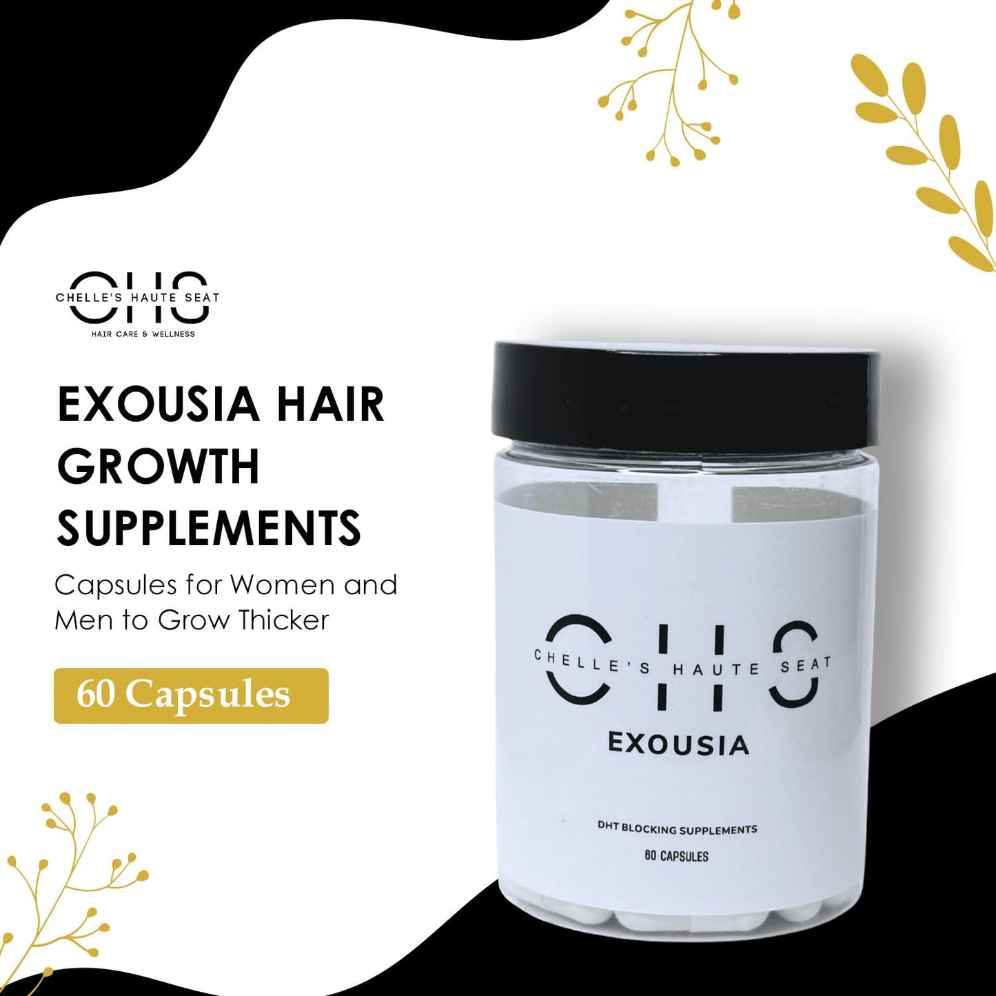 Chelle's Haute Seat DHT Blocker Hair Growth Supplements with Biotin, Zinc, Saw Palmetto for Thicker, Stronger Hair - Reduce Shedding & Thinning - 1 Month Supply