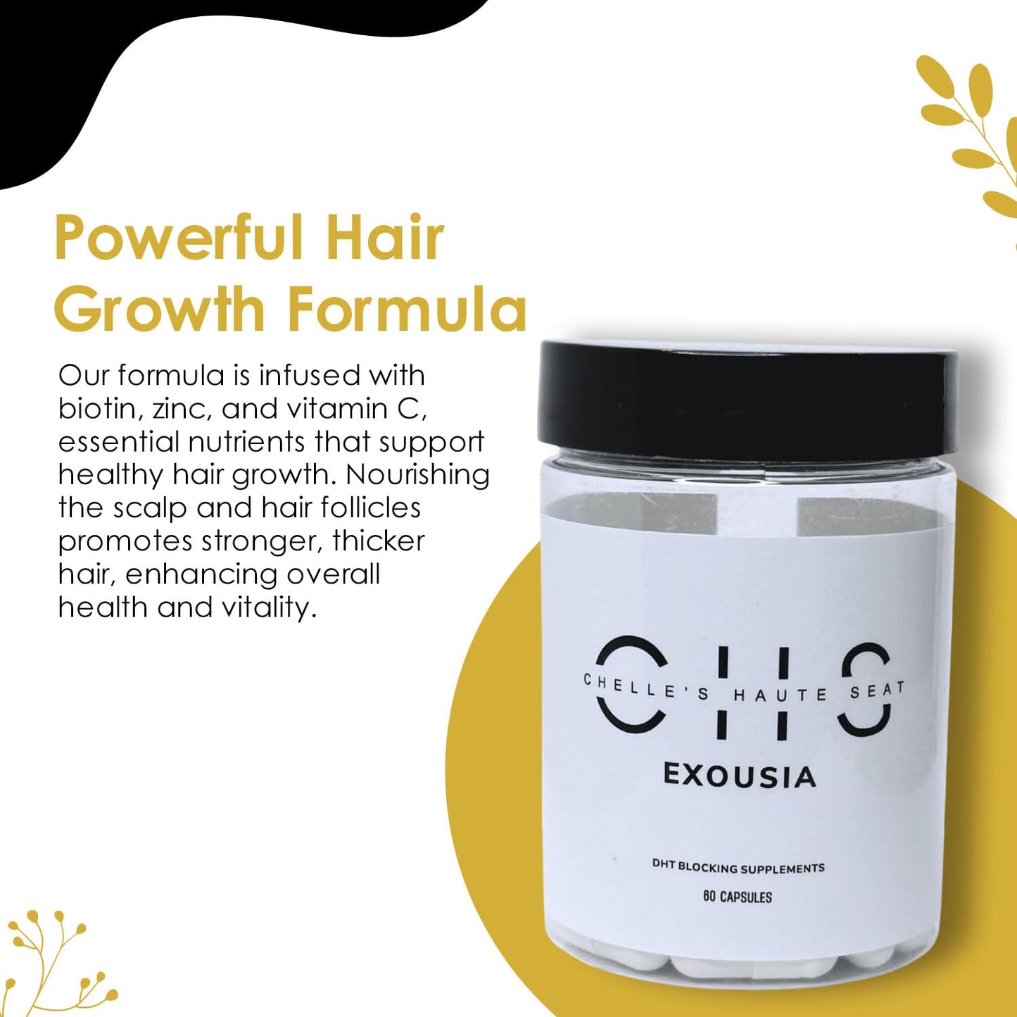 Chelle's Haute Seat DHT Blocker Hair Growth Supplements with Biotin, Zinc, Saw Palmetto for Thicker, Stronger Hair - Reduce Shedding & Thinning - 1 Month Supply