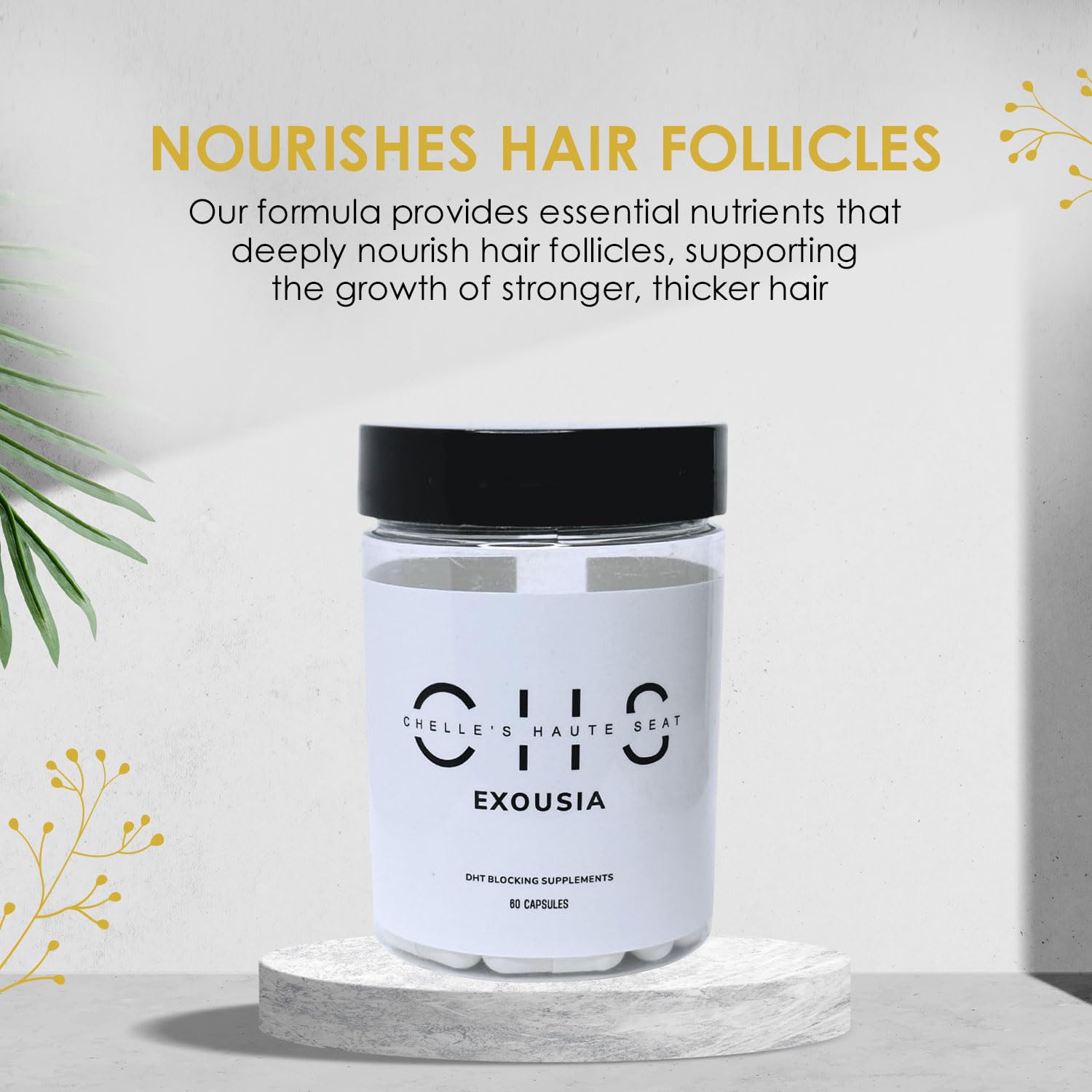 Chelle's Haute Seat DHT Blocker Hair Growth Supplements with Biotin, Zinc, Saw Palmetto for Thicker, Stronger Hair - Reduce Shedding & Thinning - 1 Month Supply