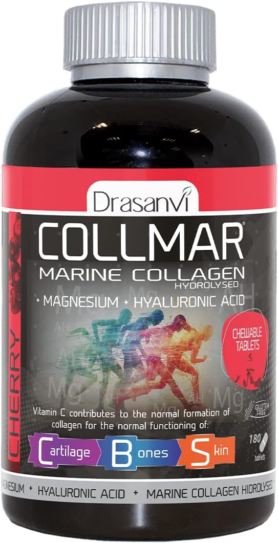 Cherry Flavored Drasanvi Collmar Marine Collagen Capsules with Magnesium - Supports Bone and Muscle Health - Hyaluronic Acid & Vitamin C for Normal Conditions