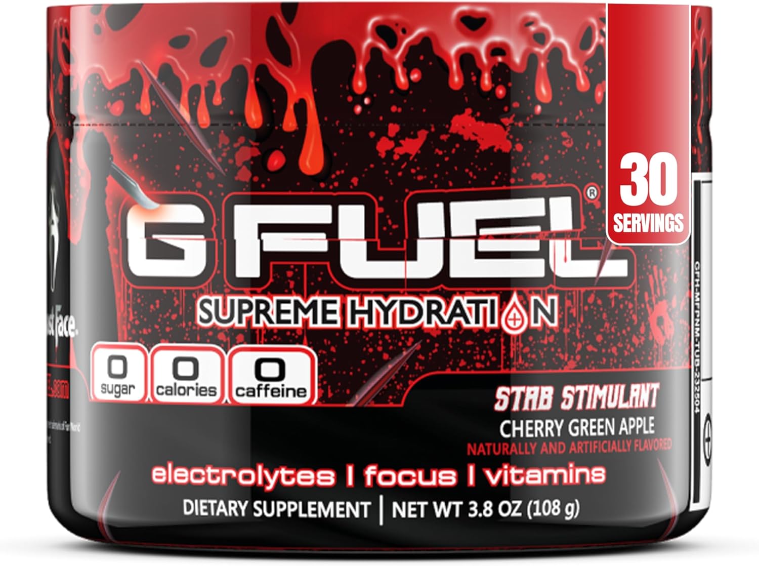 Cherry Green Apple G Fuel Electrolyte Powder - Zero Sugar, Caffeine-Free Hydration Mix with Electrolytes and Vitamins - 3.8 oz - 30 Servings