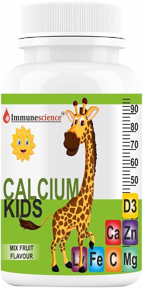 Chewable Kids Calcium Supplement with Vitamin D3, Magnesium, Zinc, and Vitamin C - 60 Tablets for Bone Health and Growth