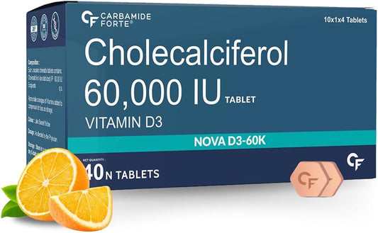 Chewable Vitamin D3 60000 IU Tablets for Women & Men - Natural Cholecalciferol Supplement - 40 Count