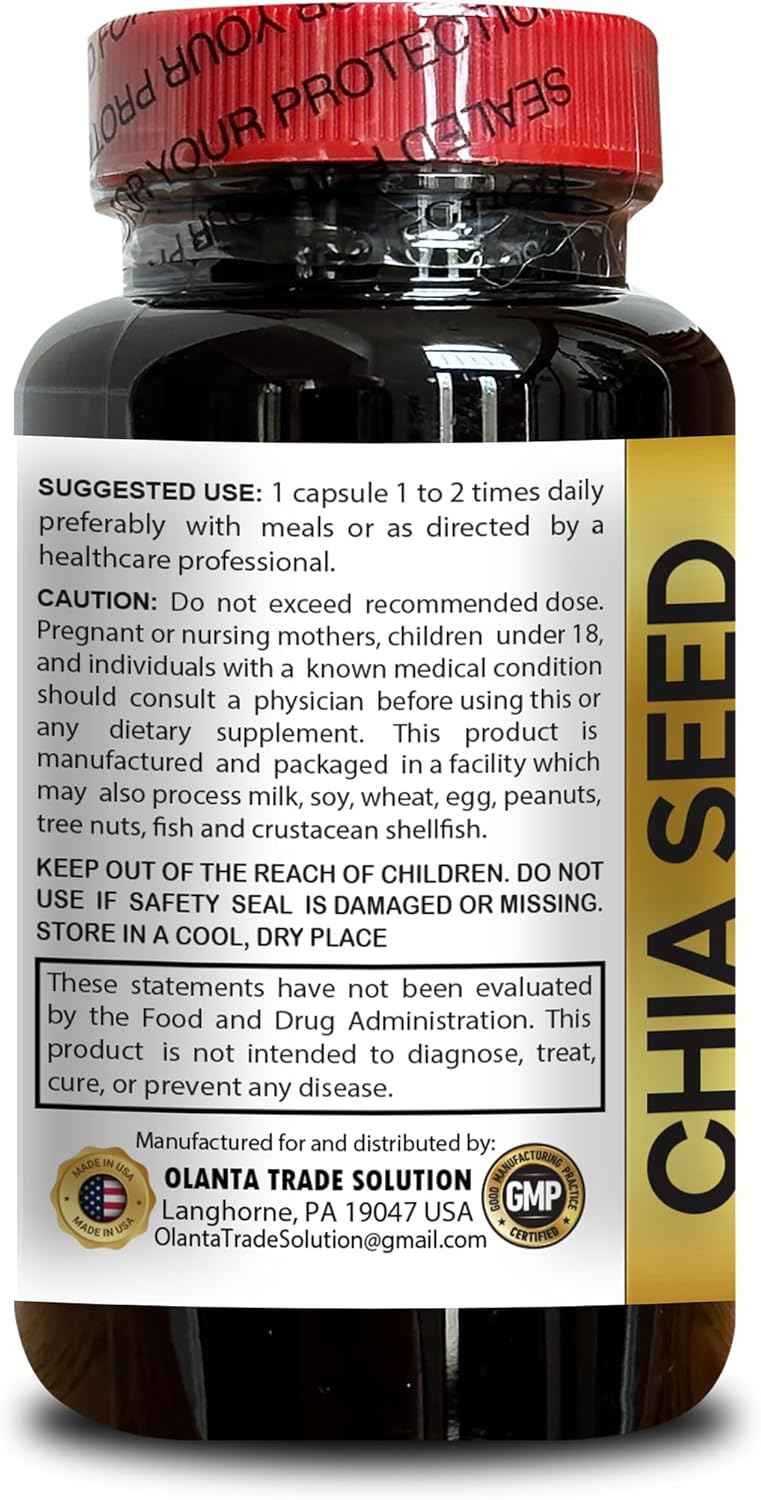CHIA Seed Supplement - High Fiber and Protein with Omega-3 Supplement, chia Seed Vitamin, Vegan chia Seed Oil, chia Seed Oil softgels - 1 Bottle