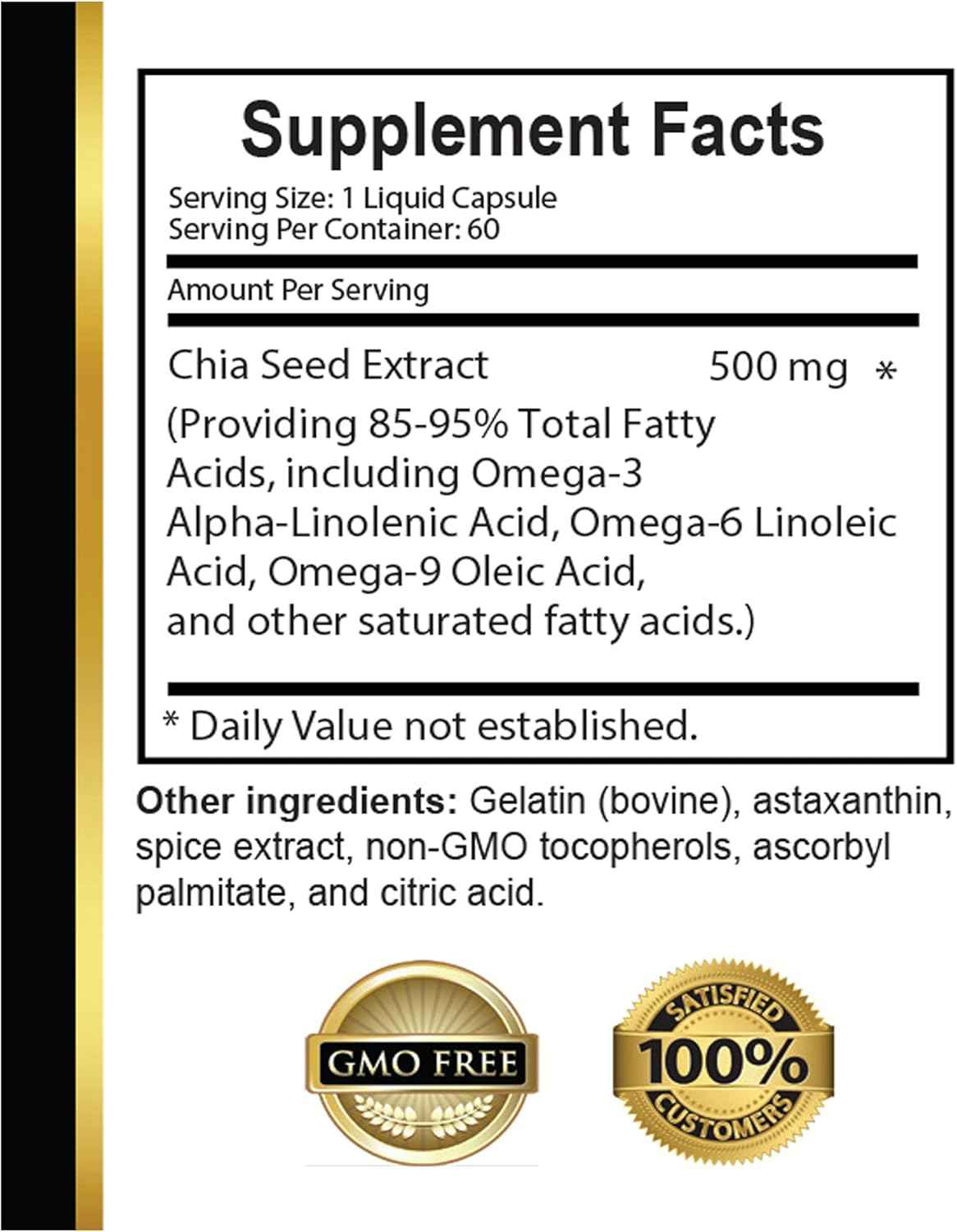 CHIA Seed Supplement - High Fiber and Protein with Omega-3 Supplement, chia Seed Vitamin, Vegan chia Seed Oil, chia Seed Oil softgels - 1 Bottle