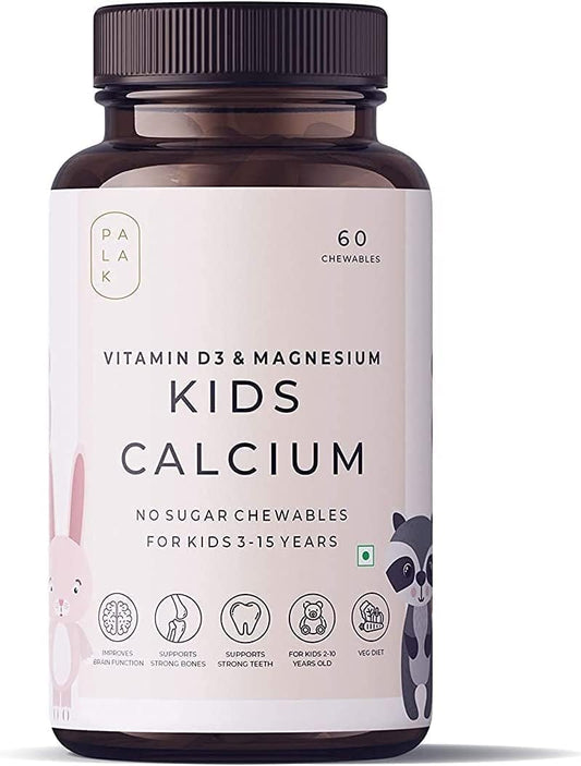 Children's Chewable Calcium Supplement with Vitamin D3, K2, and Magnesium - No Sugar - 60 Chewables