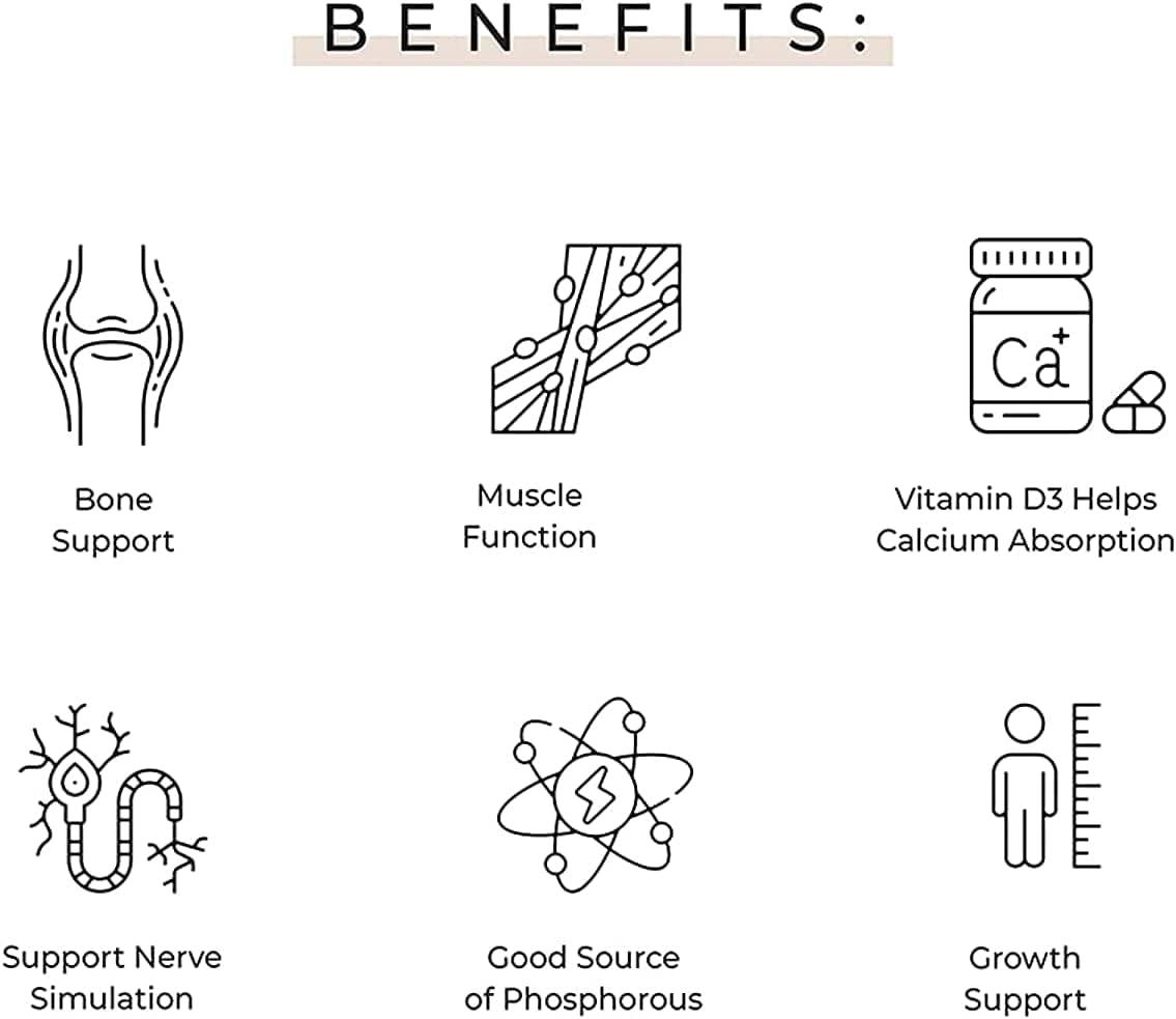 Children's Chewable Calcium Supplement with Vitamin D3, K2, and Magnesium - No Sugar - 60 Chewables