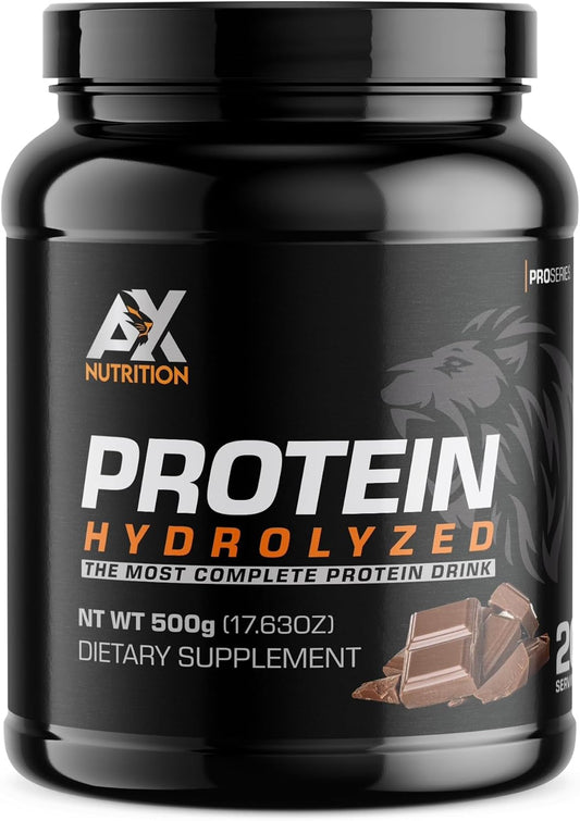 Chocolate Flavored Hydrolyzed Protein Powder 500g with Collagen & Vitamins | Supports Muscle Growth & Immune System Boost | AX Nutrition