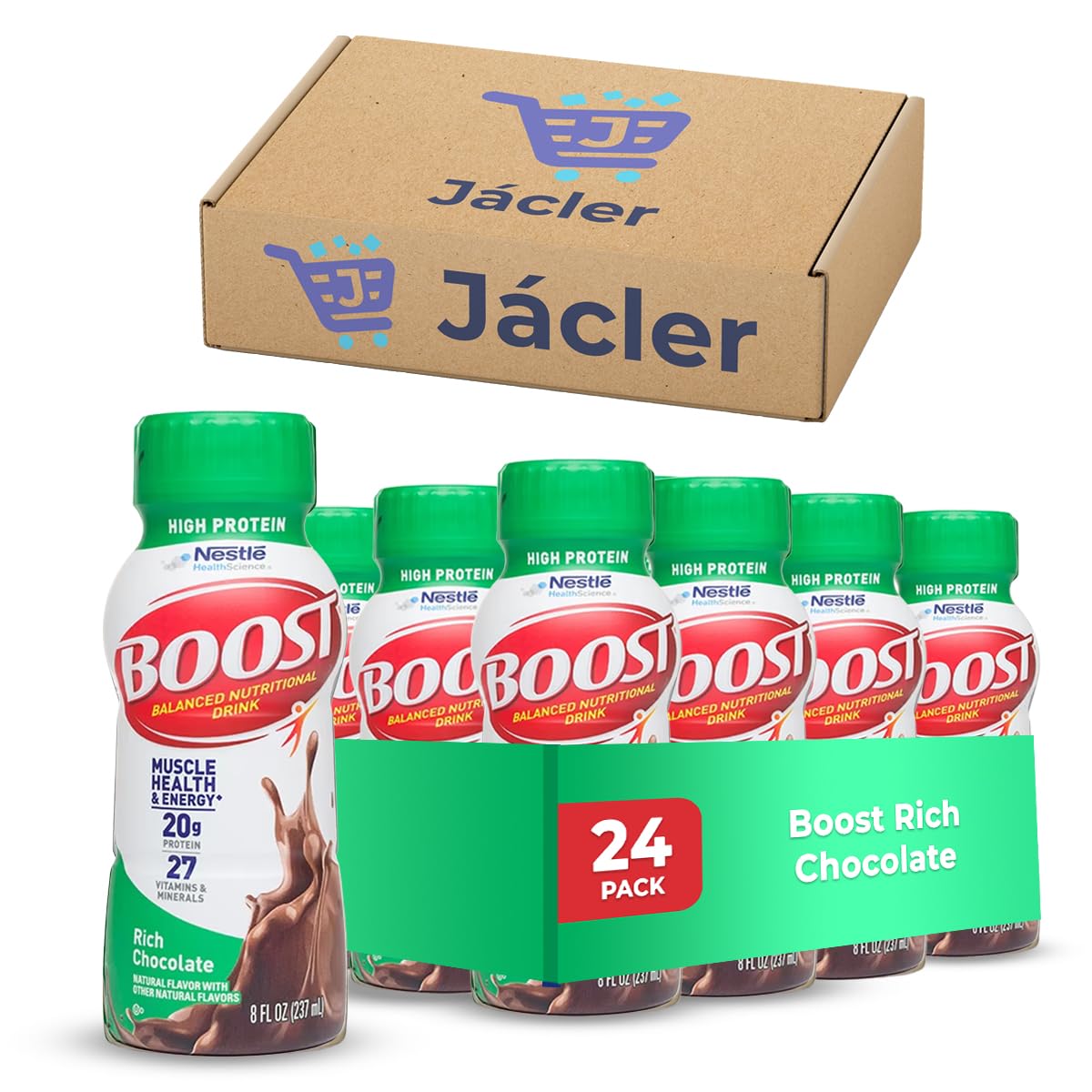 Chocolate JÁCLER Boost High Protein Shake - 20g Protein, Rich Chocolate Flavor (24 Pack)