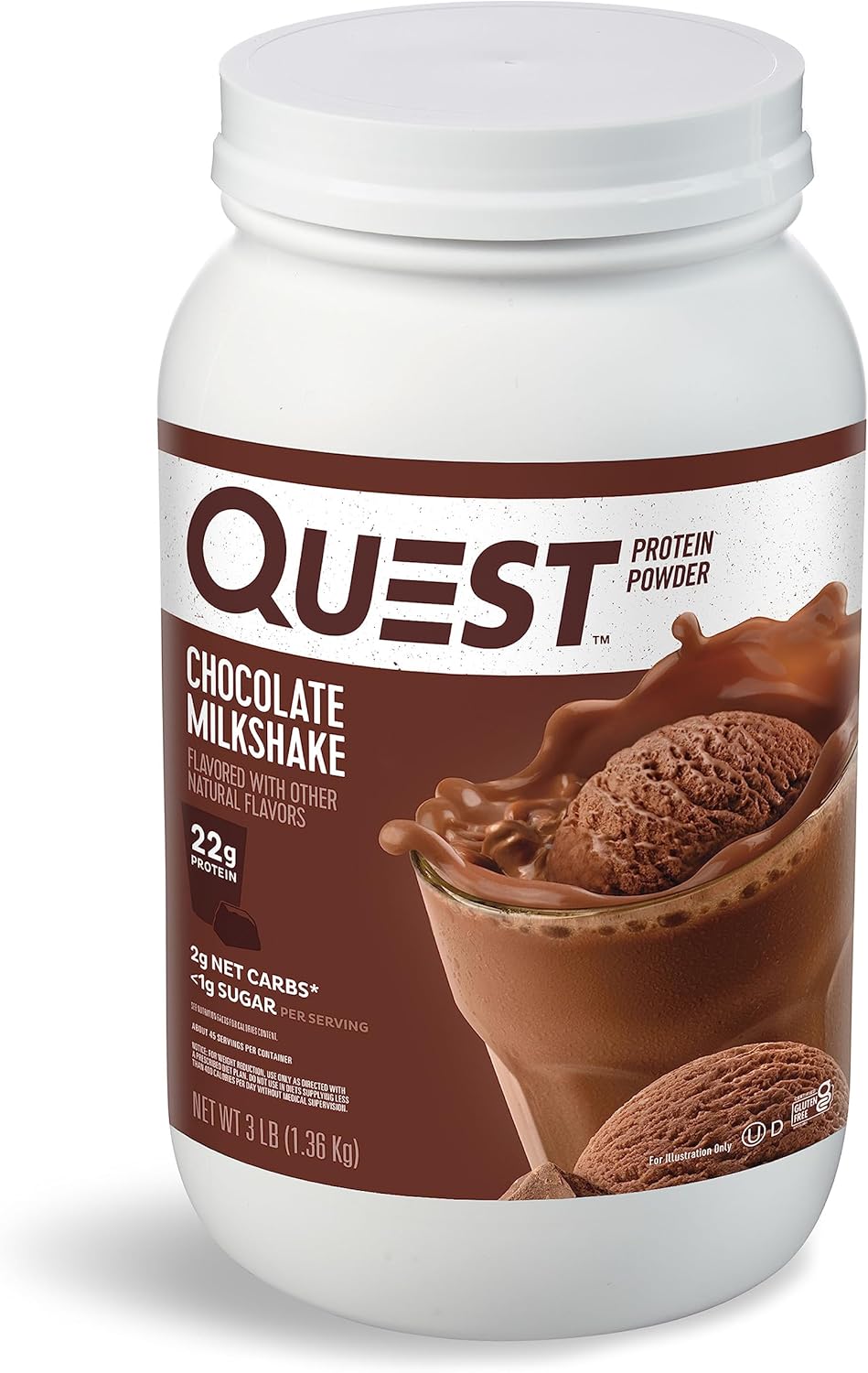 Chocolate Milkshake Protein Powder by Quest Nutrition - 22g Protein, 1g Sugar, Low Carb, Gluten-Free - 3lb, 43 Servings