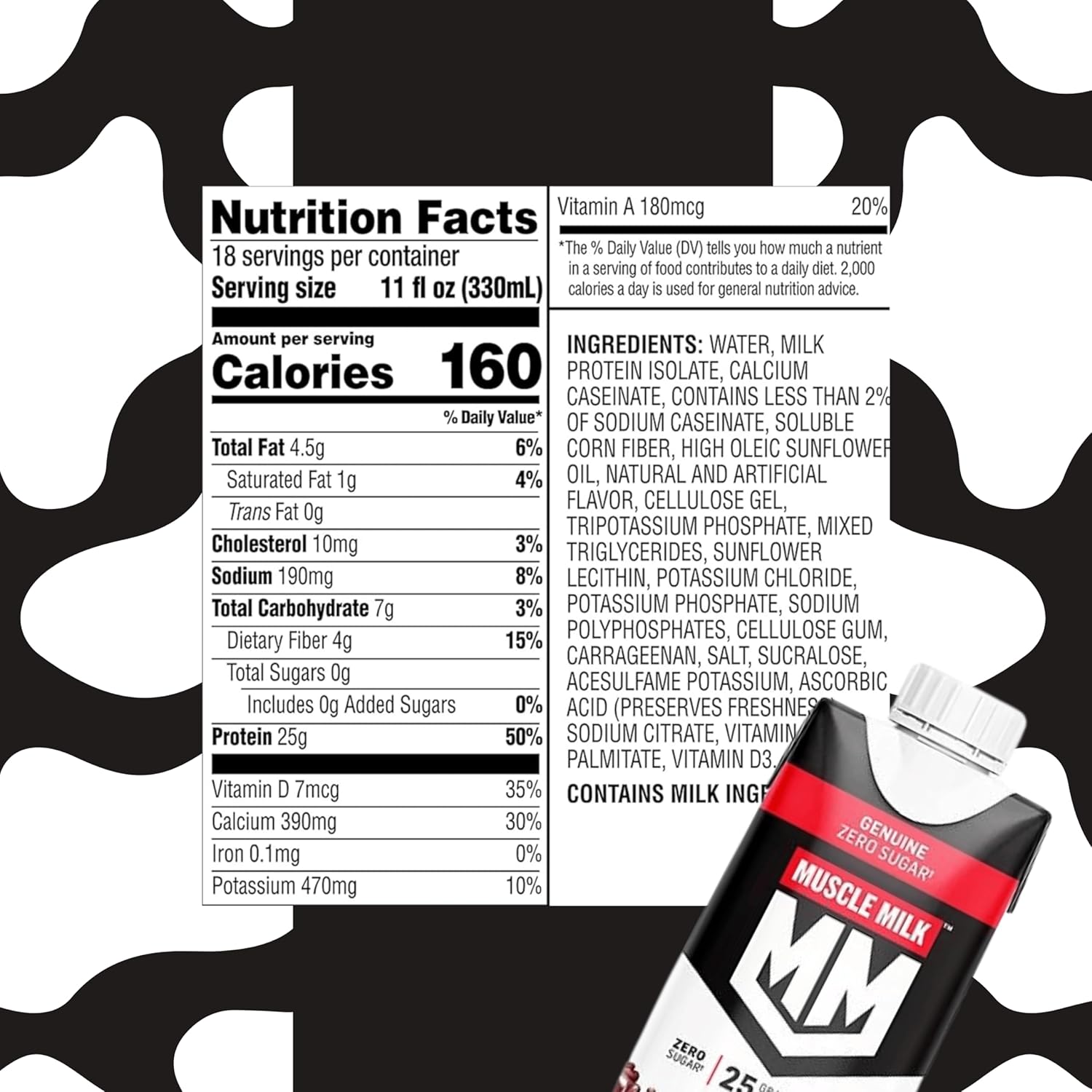 Chocolate Muscle Milk Protein Shake with 25g Protein, Zero Sugar, Vitamins, Fiber - 8 Pack of 11 Fl Oz Genuine Protein Shakes