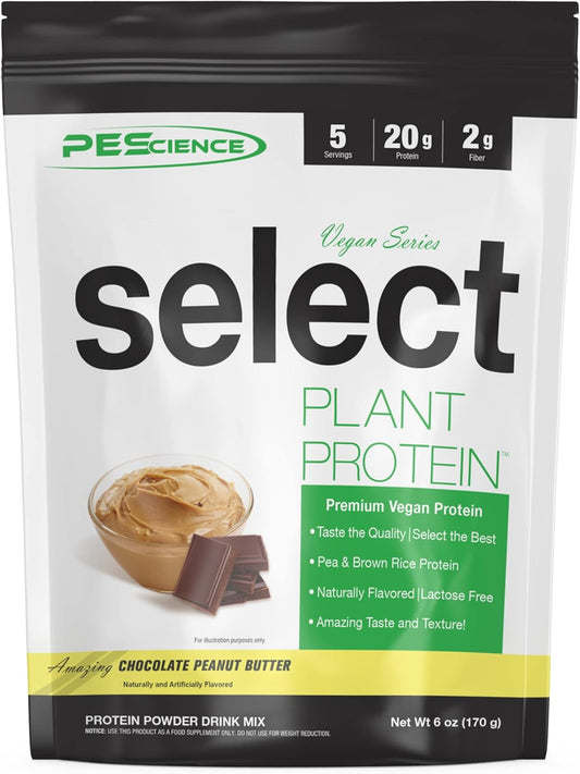 Chocolate Peanut Butter PEScience Select Vegan Plant Based Protein Powder - 5 Servings, Pea & Brown Rice Blend