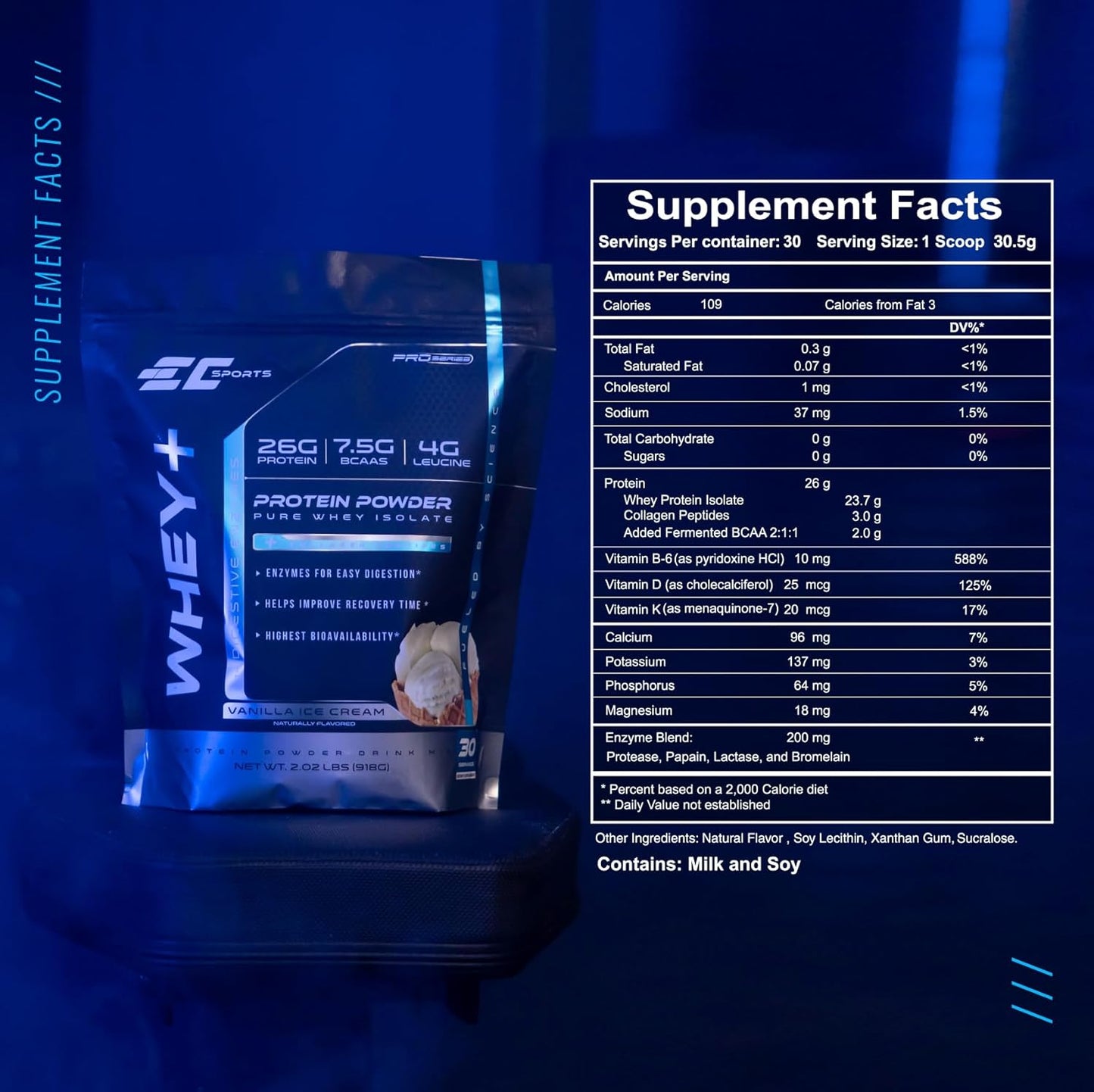Chocolate Peanut Butter Whey+ Protein Powder with Digestive Enzymes and Collagen Peptides - Isolate Supplement for Swift Muscle Recovery - 30 Servings