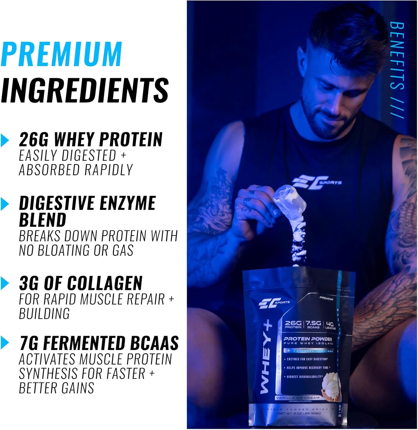 Chocolate Peanut Butter Whey+ Protein Powder with Digestive Enzymes and Collagen Peptides - Isolate Supplement for Swift Muscle Recovery - 30 Servings