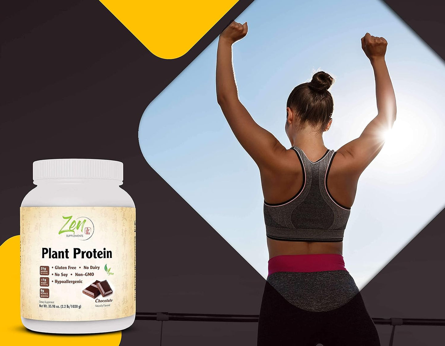 Chocolate Plant Protein Powder - 23g Protein Per Serving, Vegan, Low Net Carbs, Gluten Free - 2.2LB Vegan Protein Powder