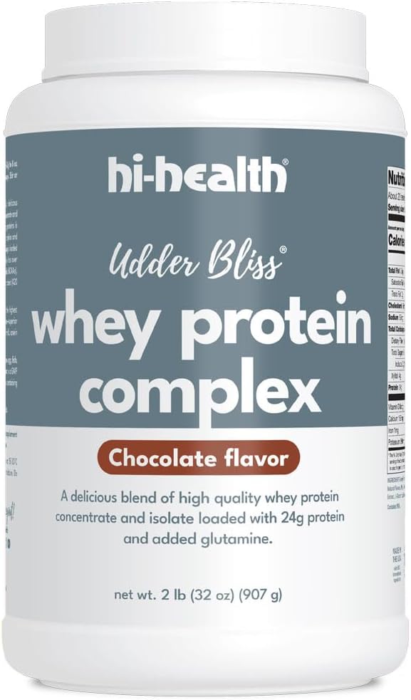 Chocolate Whey Protein Complex Powder with Glutamine - 2 Pounds by Hi-Health Udder Bliss