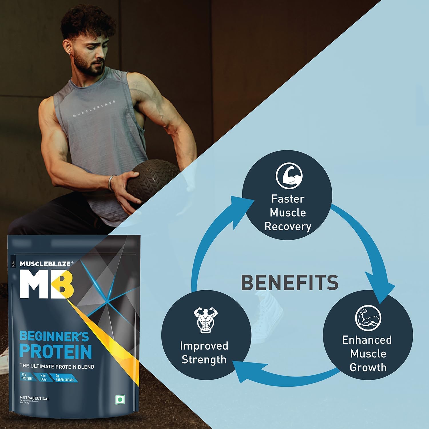 Chocolate Whey Protein Powder for Beginners - 500g - No Added Sugar - Enhances Muscle Recovery and Strength