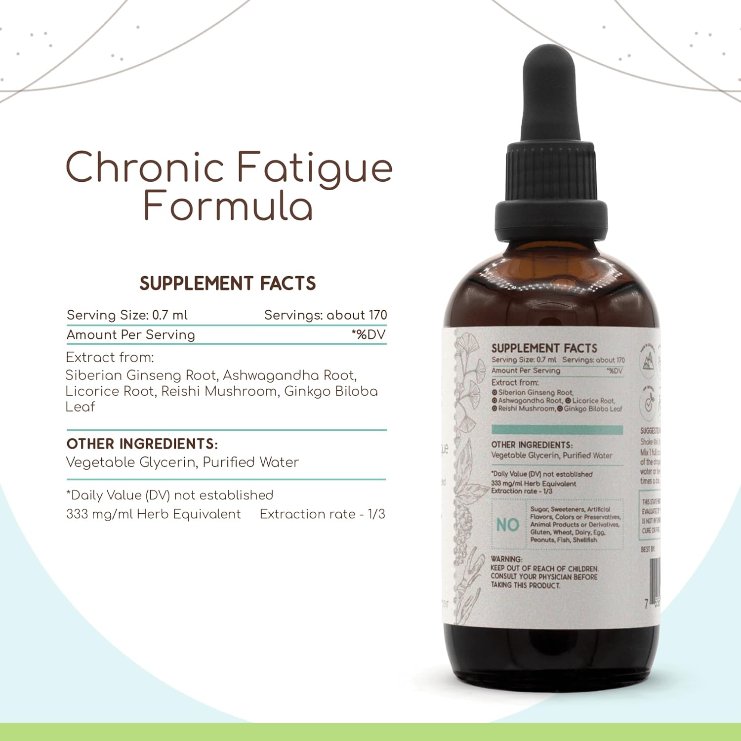 Chronic Fatigue Support Tincture with Siberian Ginseng, Ashwagandha, Licorice, Ginkgo Biloba, and Reishi - 4 Fl Oz