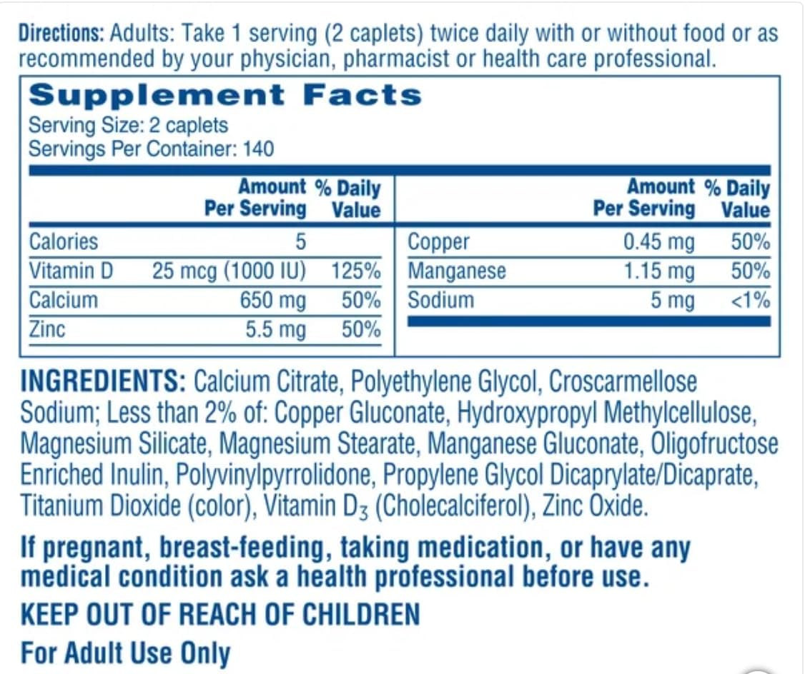 Citra-Cal+D3 Supplement with Zinc, Copper, Magnesium - Maximum Plus Formula, 280 Count