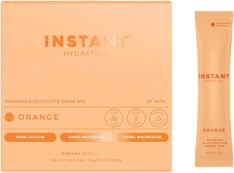 Citrus Orange Electrolyte Powder Packets - Zero Sugar - Keto, Vegan, Gluten-Free - 30 Sticks for Hydration & Recovery