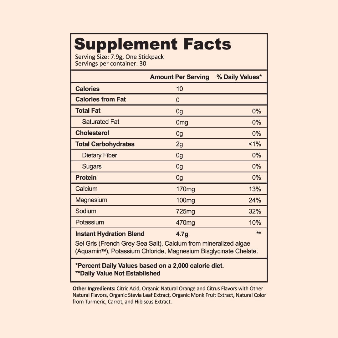 Citrus Orange Electrolyte Powder Packets - Zero Sugar - Keto, Vegan, Gluten-Free - 30 Sticks for Hydration & Recovery