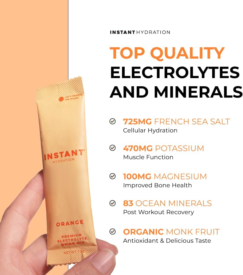 Citrus Orange Electrolyte Powder Packets - Zero Sugar - Keto, Vegan, Gluten-Free - 30 Sticks for Hydration & Recovery
