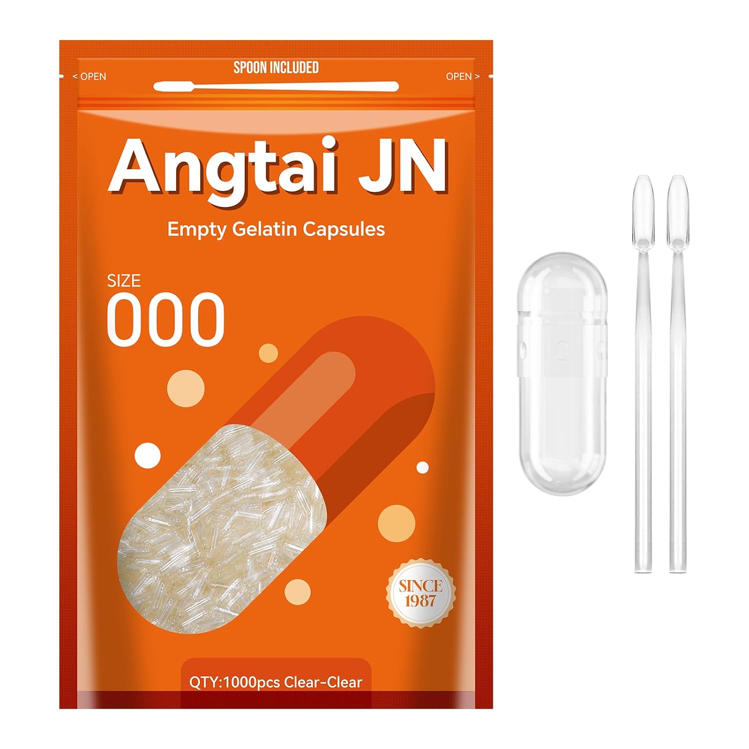Clear Gelatin Empty Capsules Size 000 (1000 Count) with Miro Lab Spoons - DIY Bovine Capsule Filling - Kosher, Gluten Free, Non-GMO