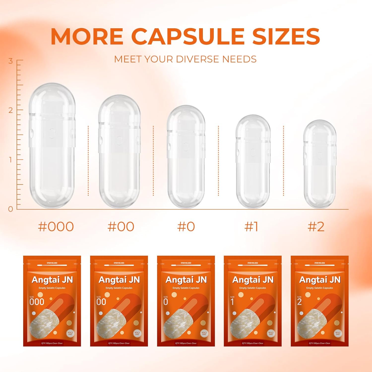 Clear Gelatin Empty Capsules Size 000 (1000 Count) with Miro Lab Spoons - DIY Bovine Capsule Filling - Kosher, Gluten Free, Non-GMO