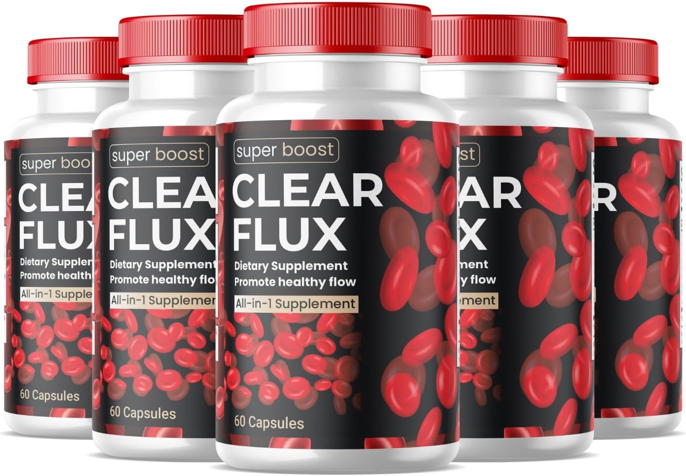 ClearFlux Detox Cleanse Support Capsules - 5 Pack, Advanced Formula with All Natural Vitamins for Blood Vessel Health - 300 Capsules