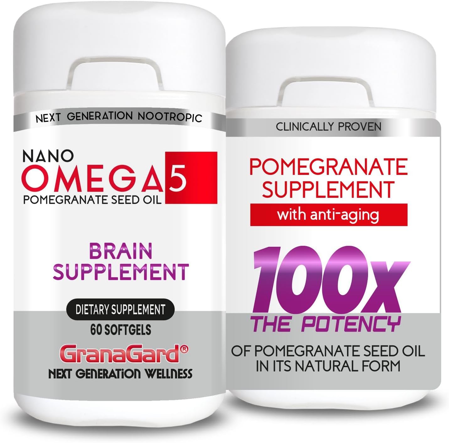 Clinically Proven Granagard Nano Pomegranate Brain Supplement for Anti-Aging & Memory - 2 Bottles, 2-Month Supply