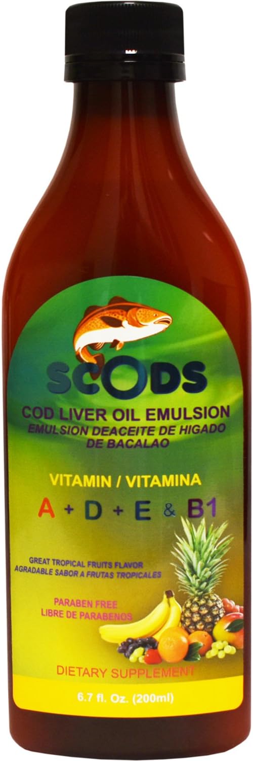 Cod Liver Oil Emulsion with Tropical Fruits - 200ml, Vitamin A, D, E, & B1