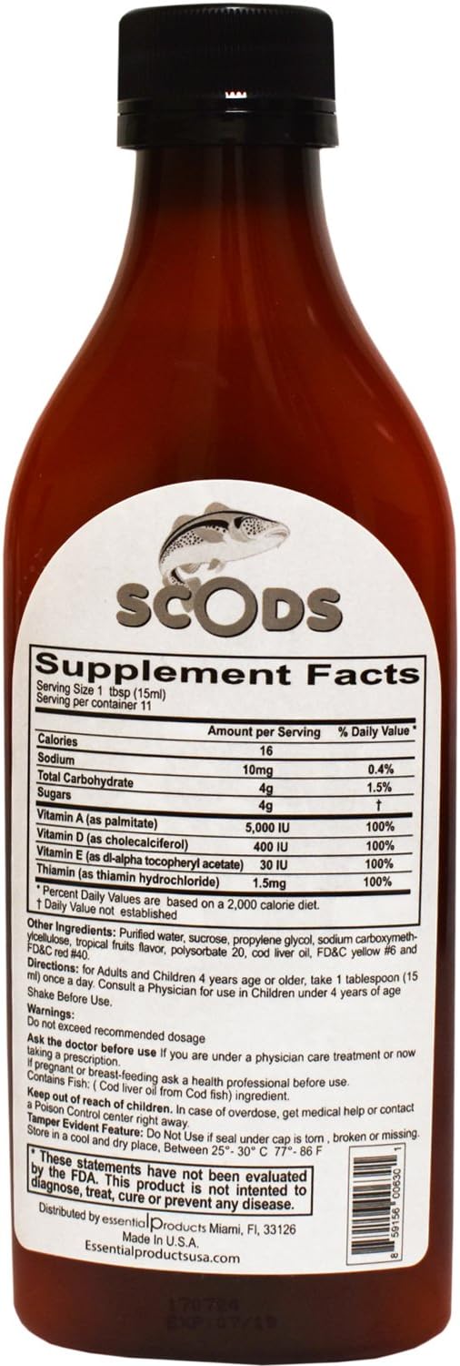 Cod Liver Oil Emulsion with Tropical Fruits - 200ml, Vitamin A, D, E, & B1