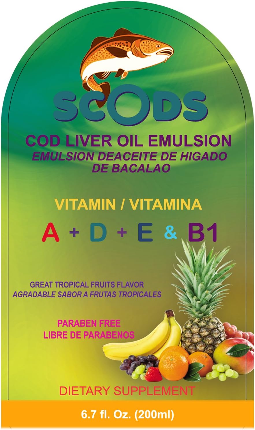 Cod Liver Oil Emulsion with Tropical Fruits - 200ml, Vitamin A, D, E, & B1