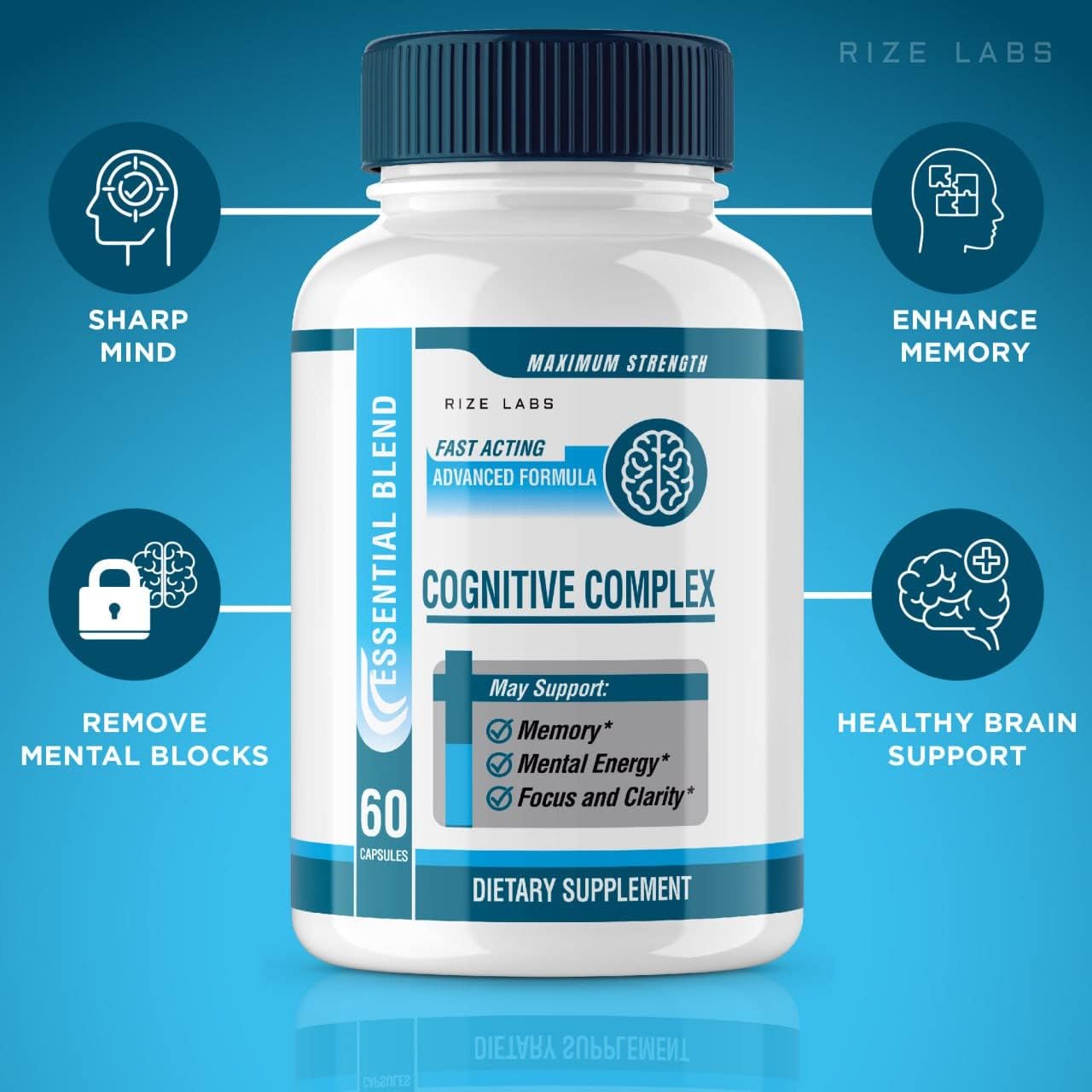 Cognitive Support Pills - Maximum Strength Brain Focus Supplement for Mental Energy and Memory - Fast Acting Formula for Adults (60 Capsules)