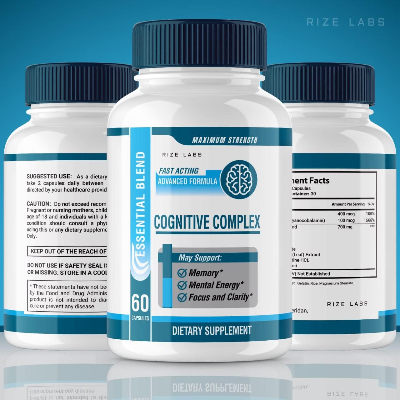 Cognitive Support Pills - Maximum Strength Brain Focus Supplement for Mental Energy and Memory - Fast Acting Formula for Adults (60 Capsules)