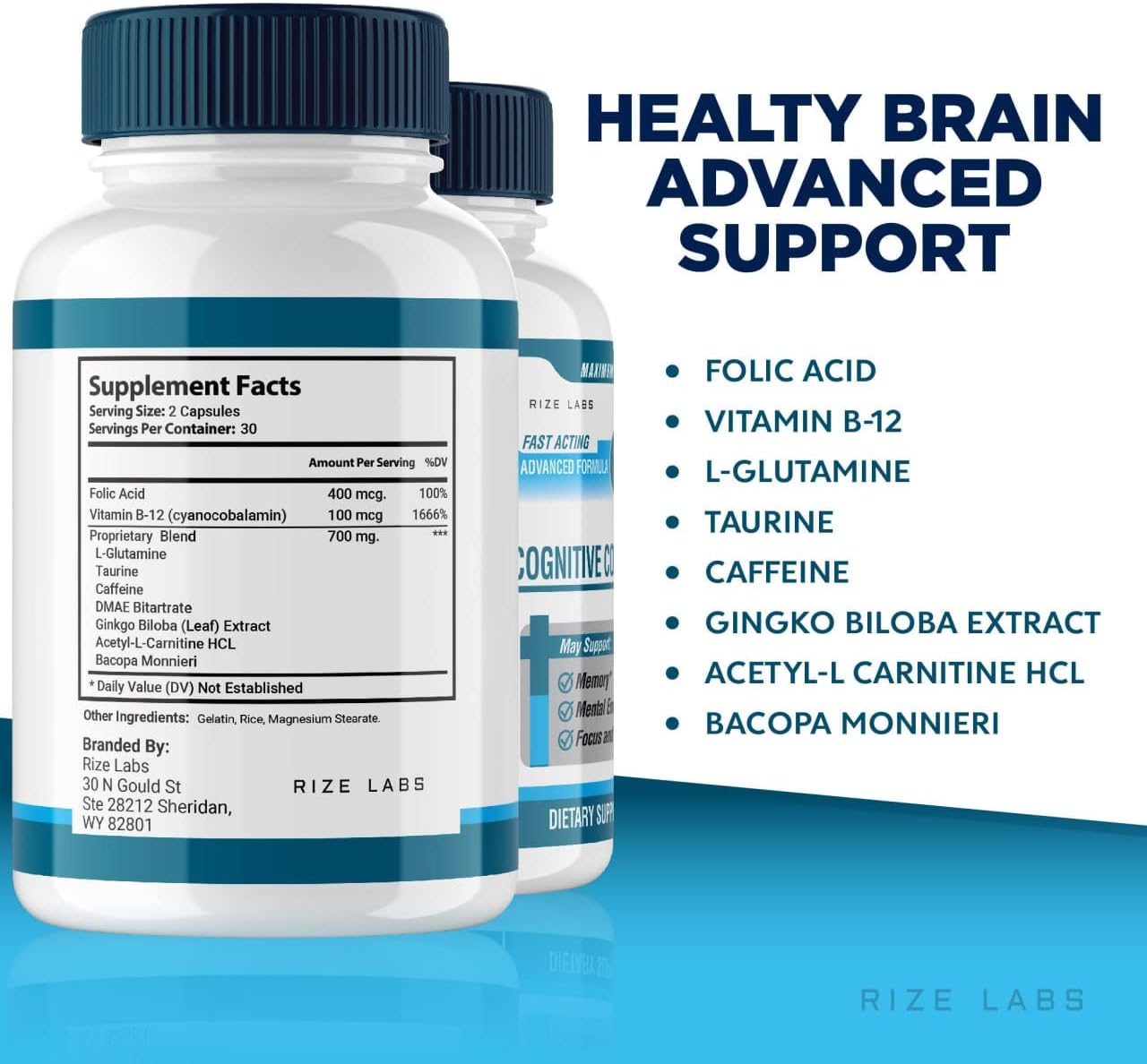 Cognitive Support Pills - Maximum Strength Brain Focus Supplement for Mental Energy and Memory - Fast Acting Formula for Adults (60 Capsules)