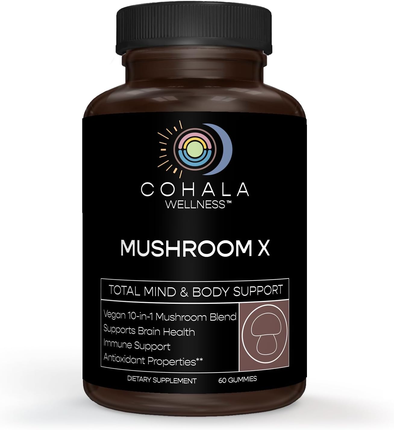 COHALA WELLNESS Mushroom X 10-in-1 Blend Vegan Gummies - Reishi Turkey Tails Lions Mane Supplement for Brain, Immune Support, Energy, Stress Relief - 60 Gummies