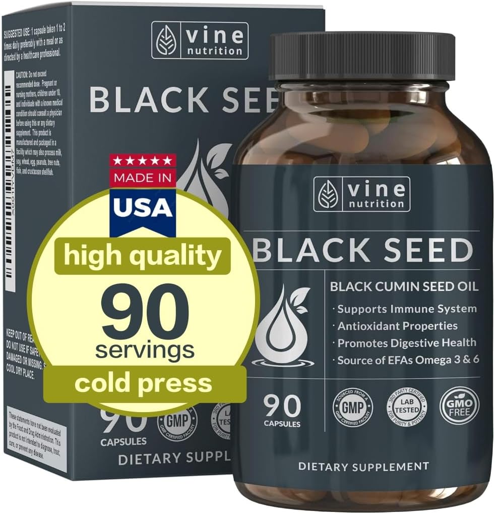 Cold Pressed Black Seed Oil Capsules - 500mg Nigella Sativa Soft Gels for Immune Support - Antioxidant Vegetarian Supplement - Made in USA