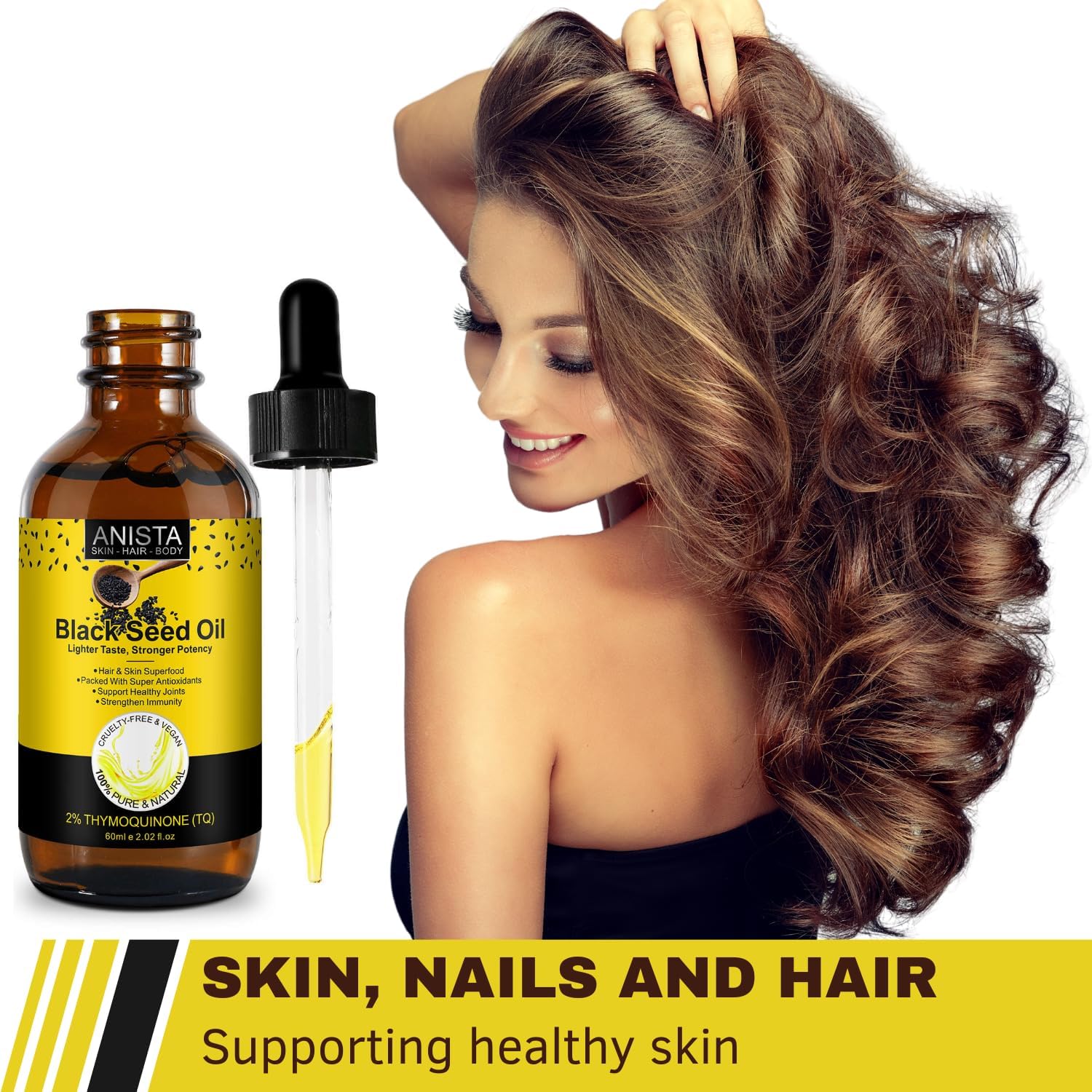 Cold Pressed Black Seed Oil Liquid - 100% Virgin for Hair Growth & Skin, Rich in Omega 3 6 9, Antioxidants, Joint & Digestive Support - Nigella Sativa Extract (Black Seed)