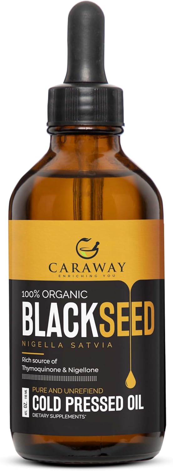 Cold Pressed Caraway Black Seed Oil for Immunity Boost & Hair Care - 8 oz Glass Bottle