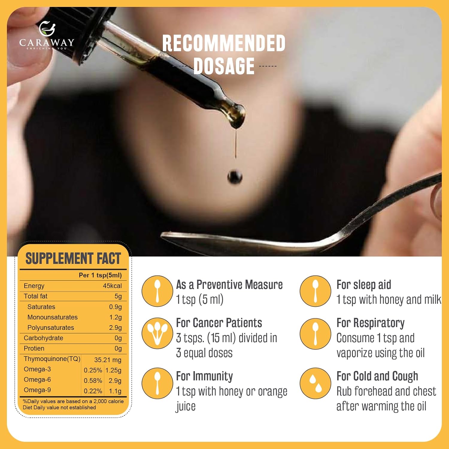 Cold Pressed Caraway Black Seed Oil for Immunity Boost & Hair Care - 8 oz Glass Bottle
