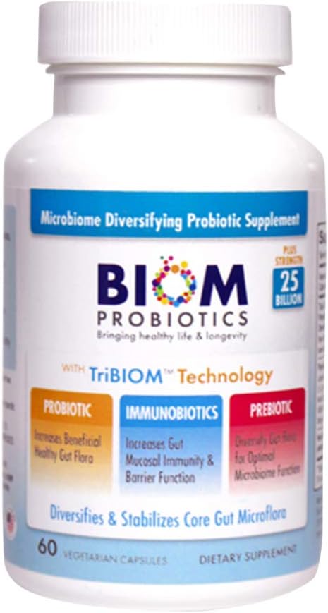 Cold Shipped Biom Probiotics 3-in-1 Formula - 25 Billion Flora Probiotics, Prebiotics, and Immunobiotics - Boosts Immune Support, Diversifies Gut Microflora - Men & Women-Friendly