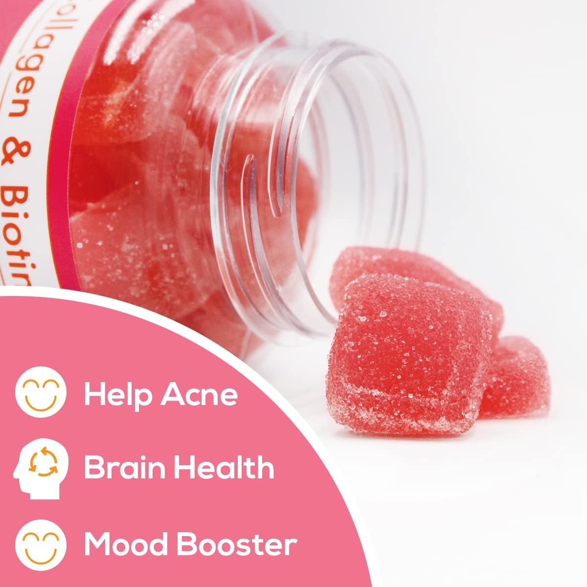 Collagen Biotin Gummies for Hair, Skin, and Nails Growth - Vegan Anti Aging Vitamins with Strawberry Flavor - 120 Count